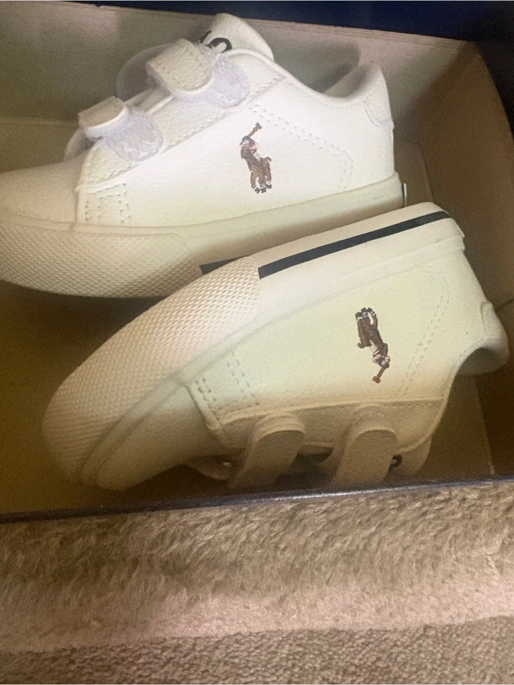 Ralph Lauren Kids White Polo Logo Velcro Sneakers NIB